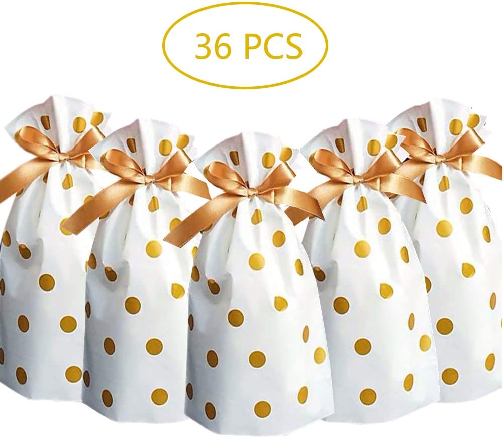 36pcs Treat Bags Party Favor Bags Gold Plastic Drawstring Gift Bags Candy Goodies Bags Food Storage Bags Gift Wrapping Package