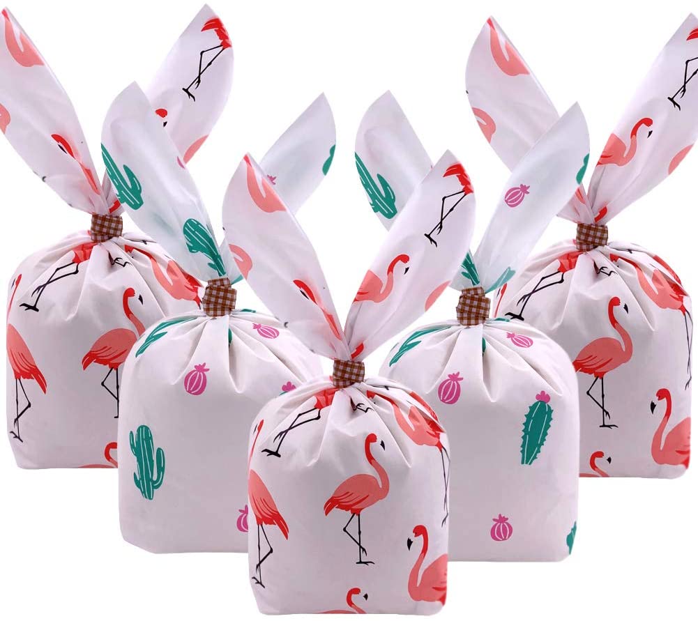 Easter Treat Bags,50pcs Bunny Ear Gift Bags Flamingo Candy Bags Cactus Goodies Bags Party Favor Bags for Birthday Party Wedding Baby Shower Bridal Shower